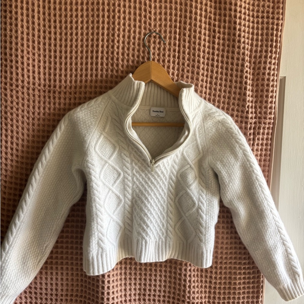 Sunday Best Ivory Cable-Knit Half-Zip Pullover from Aritzia